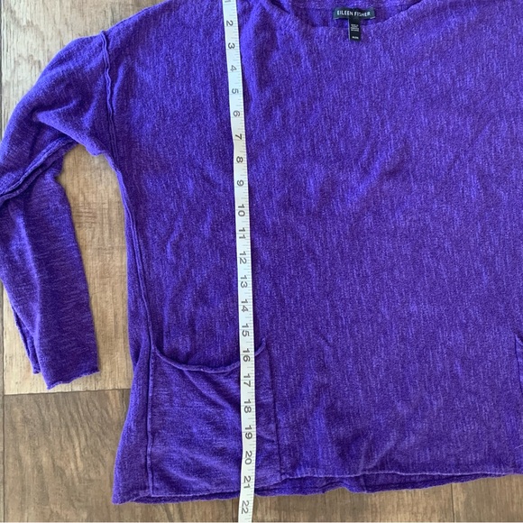 Eileen Fisher Organic linen and cotton purple crewneck sweater pockets on front - Picture 7 of 8